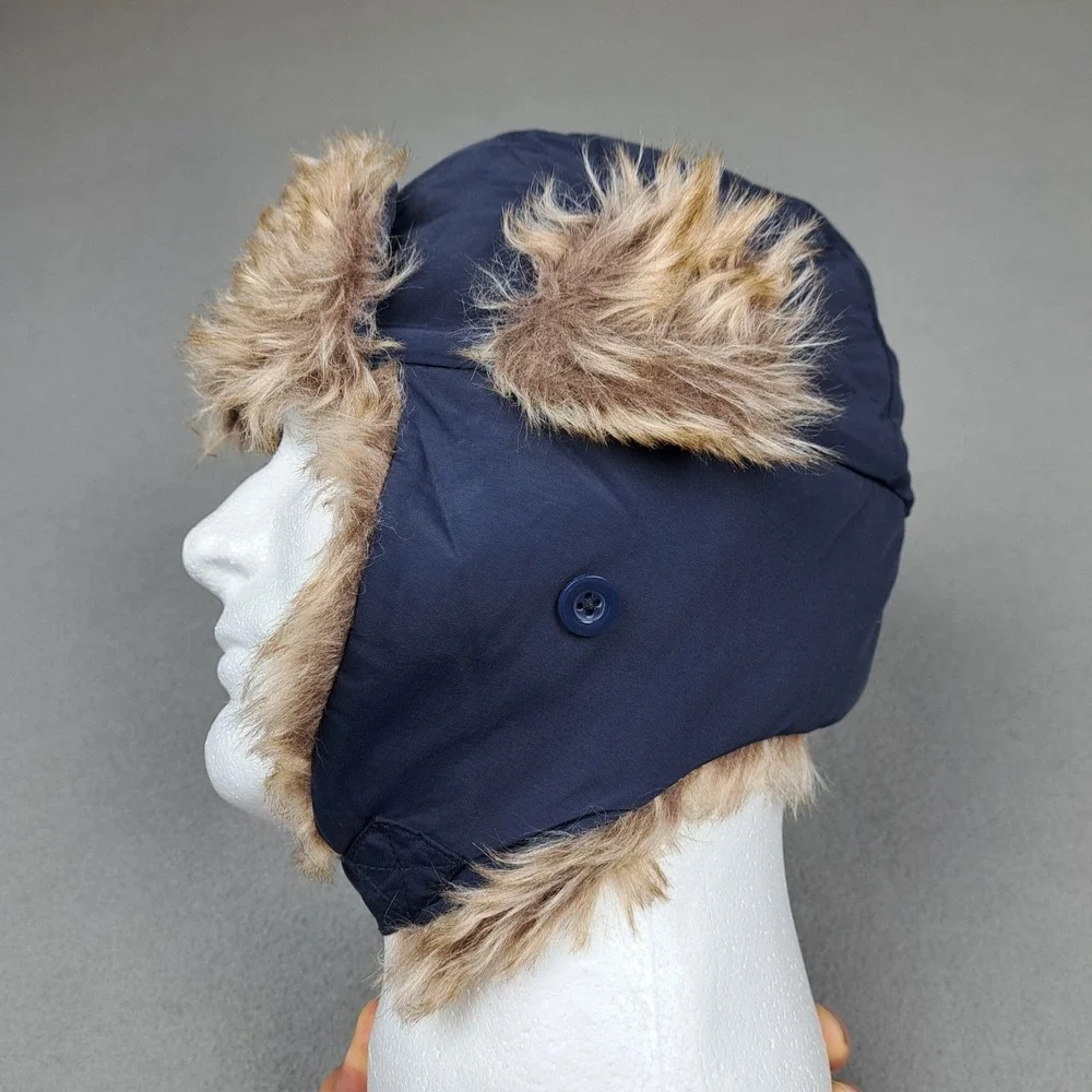Gap Kids Hat Navy Warmest Trapper Ear Flap Fleece Lined Winter Cap Faux Fur Trim